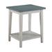 Eleni 24 Inch Side Table, Square Bottom Shelf, Antique White and Teal Wood