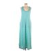 DKNY Casual Dress - Maxi: Teal Stripes Dresses - Women's Size Large