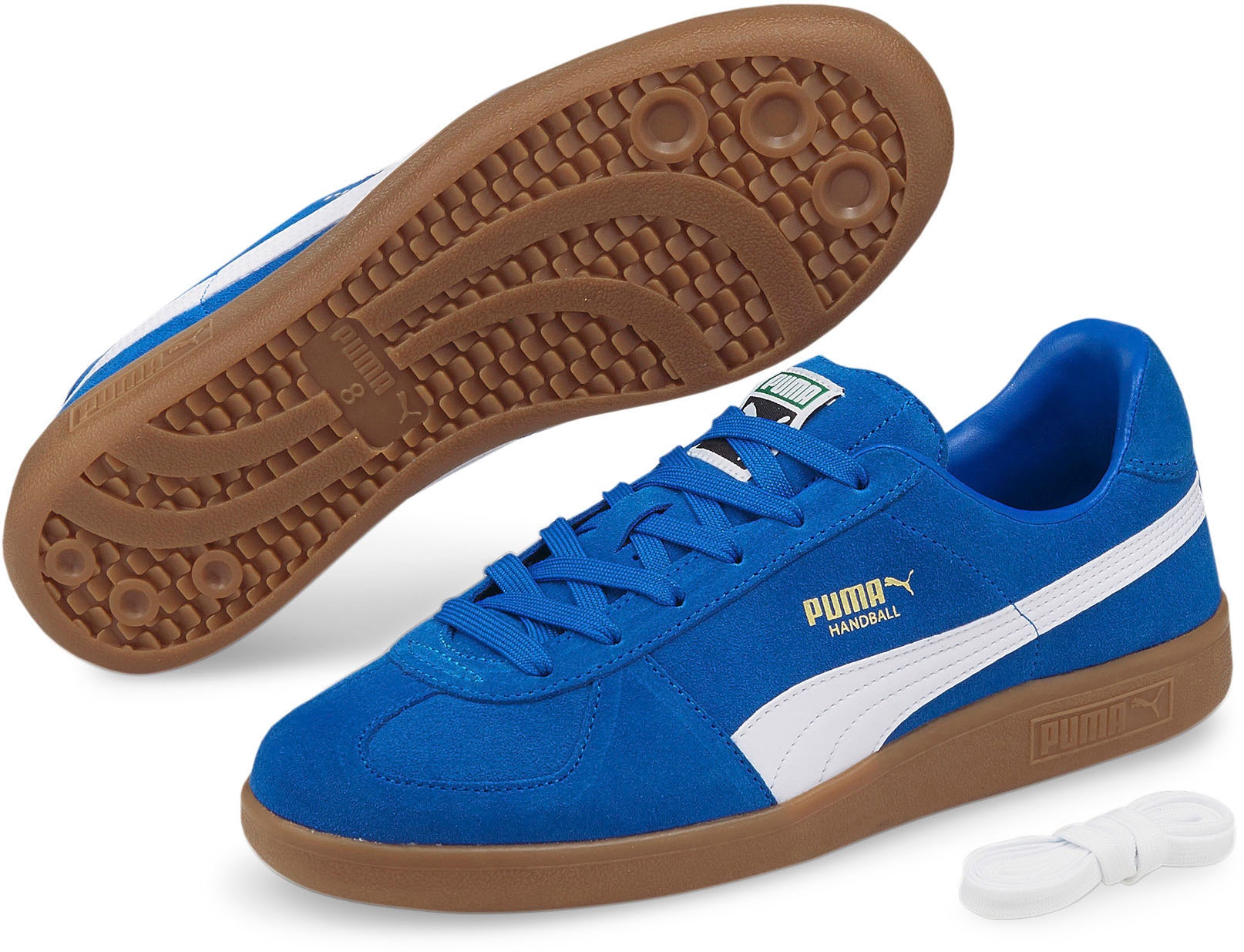 Handballschuh PUMA "Handball", Damen, Gr. 46, blau (puma royal, puma weiß, gum), Leder, mehrfarbig, Schuhe