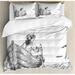 East Urban Home White Duvet Cover Set, Fisherman on Boat Sketch, Calking, Charcoal Grey White Microfiber in Gray/White | Wayfair