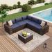 Latitude Run® Jamien 6 Piece Rattan Sectional Seating Group w/ Cushions Metal in Blue | 24.9 H x 24.9 W x 28.8 D in | Outdoor Furniture | Wayfair