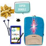 LINSAY 7 Kids tablets 2GB RAM 32GB Android 12 WiFi Tablet for kids Camera Apps Games Learning Tab for Children with Blue Kid Defender Case LED Backpack Earphones Holder and Pen