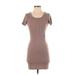 Bobi Casual Dress - Bodycon Scoop Neck Short sleeves: Brown Solid Dresses - New - Women's Size X-Small