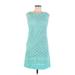 Eliza J Casual Dress - Shift Scoop Neck Sleeveless: Teal Print Dresses - Women's Size 6