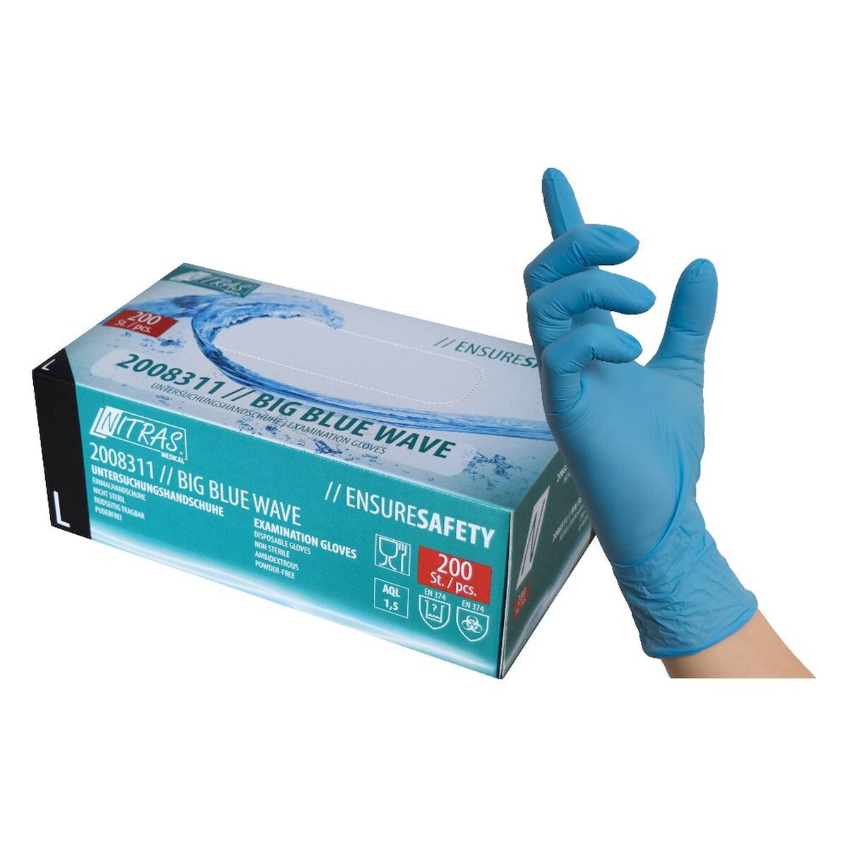 MCD Medical Care Dental GmbH 2000 Nitras BIG WAVES Nitrilhandschuhe | Gr. M | blau | Einweghandschuhe Image