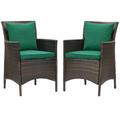 Side Dining Chair Armchair Set of 2 Rattan Wicker Brown Green Modern Contemporary Urban Design Outdoor Patio Balcony Cafe Bistro Garden Furniture Hotel Hospitality