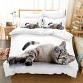 Cute Cat 3D Digital Printing Bedding Set Queen Duvet Cover Set 3D Bedding Digital Printing Comforter Set and Pillow Covers Home Breathable Textiles 3 Pieces Soft Microfiber Double