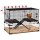 PawHut Hamster Cage, Gerbil Cage with Deep Glass Bottom, Tunnels, Non-Slip Ramps, Platforms, Hut, Exercise Wheel, Water Bottle, Dish, for Dwarf Hamste