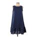 Shein Casual Dress - A-Line Crew Neck Sleeveless: Blue Polka Dots Dresses - Women's Size 4