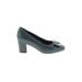 Trotters Heels: Pumps Chunky Heel Classic Teal Solid Shoes - Women's Size 7 - Almond Toe