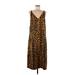 Adam Lippes Collective Casual Dress - Midi V Neck Sleeveless: Gold Leopard Print Dresses - Women's Size 8