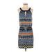 BCBGMAXAZRIA Casual Dress - Mini Keyhole Sleeveless: Blue Chevron Dresses - Women's Size Small