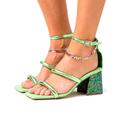 Free People Shoes | Free People Parker Chain Heel Green Metallic Strappy Sandal Shoe Size 38.5 / 8.5 | Color: Green | Size: 8.5