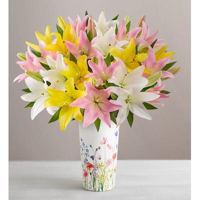 1-800-Flowers Seasonal Gift Delivery Sweet Spring Lily Double Bouquet W/ Floral Meadow Vase