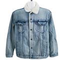 Levi's Jackets & Coats | Levi's Premium Relaxed Fit Sherpa Trucker Jacket Sz Xxl Emerald Bay Medium Wash | Color: Blue/White | Size: Xxl