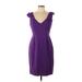 Elie Tahari Casual Dress - Sheath Plunge Sleeveless: Purple Print Dresses - Women's Size 10