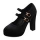 Womens Mid Block Heels Mary Jane Ankle Strap Court Shoes Sale Clearance Shoe Gel Women High for Casual Chunky Sexy Round Toe Work Dress Sandals Dating Platform Wedges Black