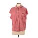 CALVIN KLEIN JEANS Short Sleeve Button Down Shirt: Pink Tops - Women's Size Large