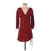 Lovers + Friends Casual Dress - Mini Plunge 3/4 sleeves: Red Dresses - Women's Size X-Small