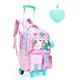 HTgroce School Bag with Wheels Trolley School Bag Backpack School Backpack Trolley School Trolley School Bag Girls Large Trolley School Bag Backpack with Wheels for Girls Children, 1 x pink ball,