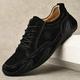 VOSMII Sandal Men Casual Shoes Leather Fashion Men Sneakers Handmade Breathable Mens Boat Shoes Plus Size 38-48 (Color : Schwarz, Size : 13)