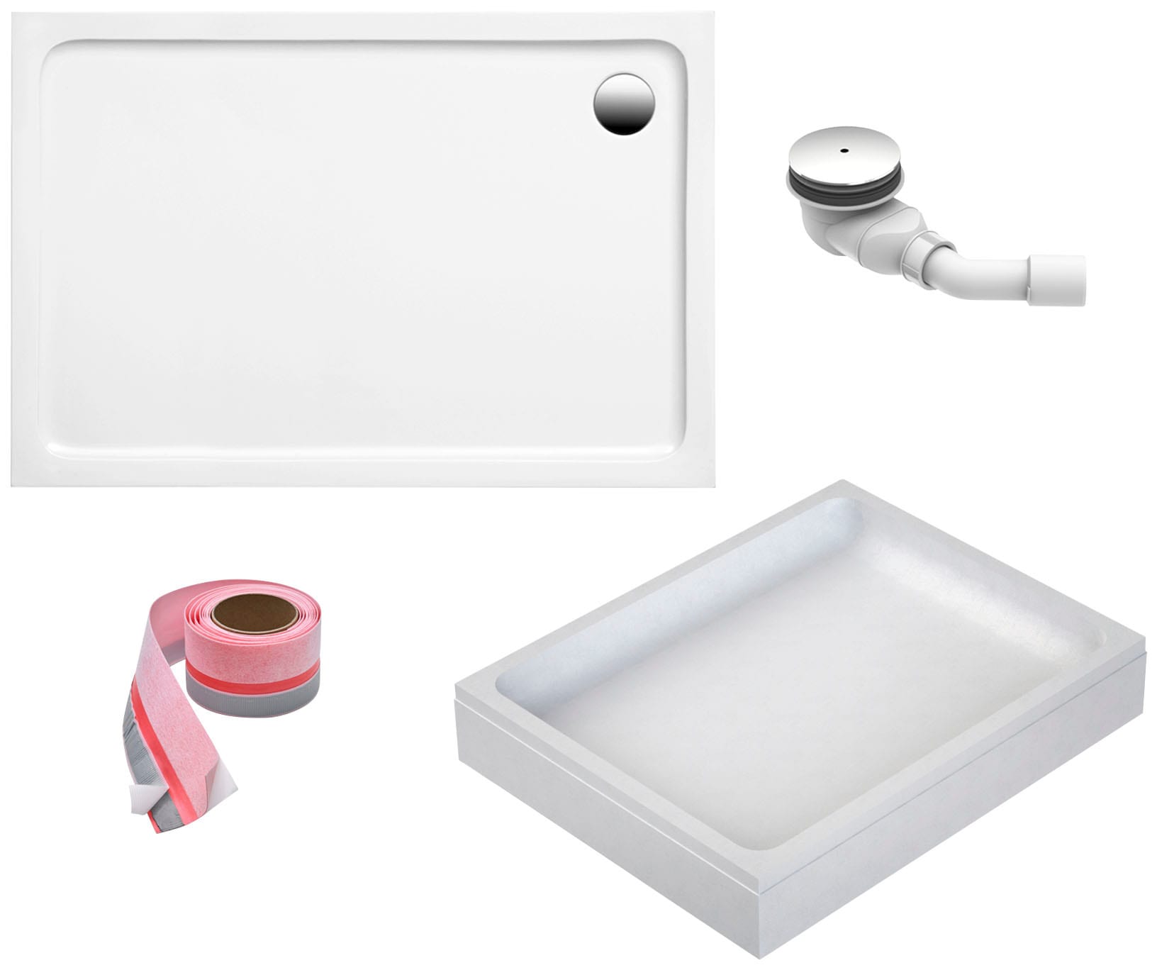 Duschwanne OTTOFOND, weiß, B:80cm H:14cm T:120cm, Duschwannen, 120x80x3 cm, mit Wannenträger, Ablaufgarnitur und Fugendichtband