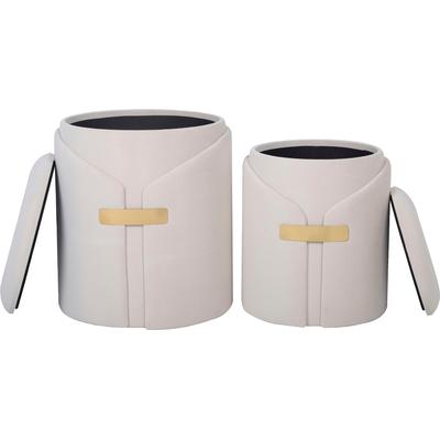 Polstergarnitur KAYOOM "Hocker Forcet 125 2er-Set, Edler Kunstsamtbezug", beige (elfenbein), B:30,5cm H:38,5cm T:37cm, Korpus: MDF / Bezug: 100% Polyester (Samt) / Fassung: Edelstahl, Sitzmöbel-Sets, Hocker mit Stauraum Polsterhocker Hocker, modern,... Image