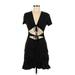 Shein Cocktail Dress - Mini Plunge Short sleeves: Black Solid Dresses - Women's Size Medium