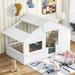 Twin/Full Size House Bed with Roof and Window, Low Floor Bed Montessori Bed with Guardrail and Wood Slats Support for Kids Teens