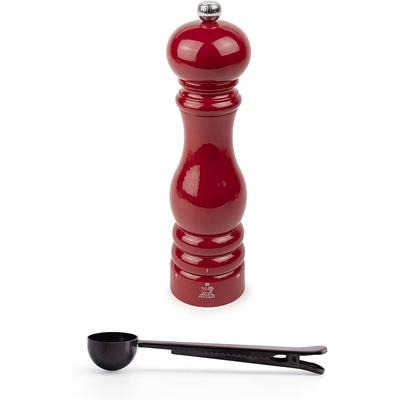 Peugeot Paris u'Select 9-inch Salt Mill Gift Set, Passion Red - With Stainless Steel Spice Scoop/Bag Clip