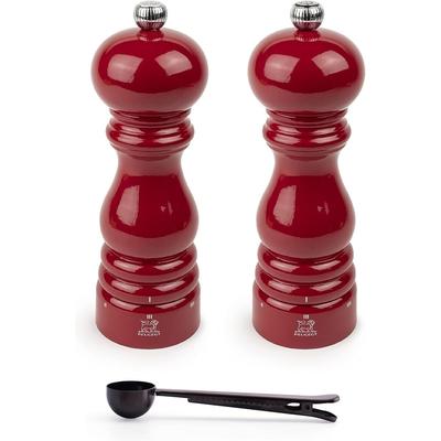 Peugeot Paris u'Select 7-inch Salt & Pepper Mills Gift Set, Passion Red - With Stainless Steel Spice Scoop/Bag Clip