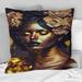 Designart "Gold And Black Floral Woman IV" Contemporary Glam Printed Throw Pillow