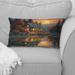 Designart "Autumn Sunset Cottage I" Cottage Landscape Printed Throw Pillow