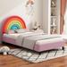 Rainbow Design Upholstered Twin Platform Bed, Cute Style Princess Bed Frame with Rainbow Headboard for Boys & Girls, Teens