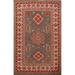 Geometric Kazak Foyer Rug Hand-Knotted Bedroom Grey Wool Carpet - 2'8"x 4'0"