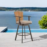 Hazel Solid Teak Wood and Metal Outdoor Patio Bar Height Swivel Adirondack Chair