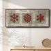 The Holiday Aisle® Burlap Music Snowflakes - Floater Frame Print on Canvas in Gray/Red/White | 12 H x 30 W x 1.5 D in | Wayfair