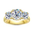 Bague Moissanite 5 carats en argent regardé 925 pour femme trois pierres fiançailles jaune