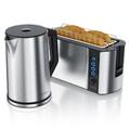 Arendo 2-teiliges Frühstücksset, Edelstahl Wasserkocher 2200W, 4-Scheiben Langschlitz Toaster, Silber