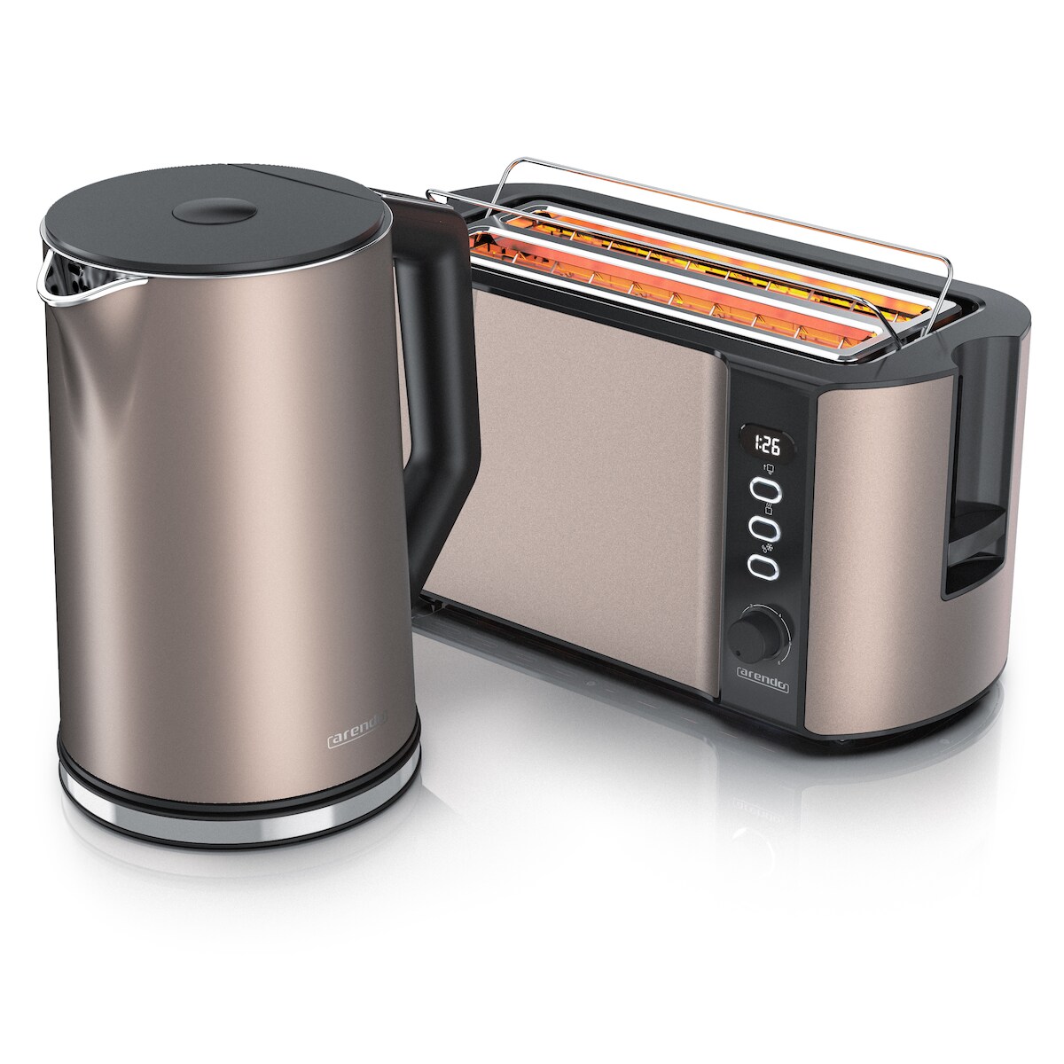 Arendo Frühstücks-Set, Wasserkocher 1,5l, Langschlitz Toaster für 4 Scheiben, Beige Image