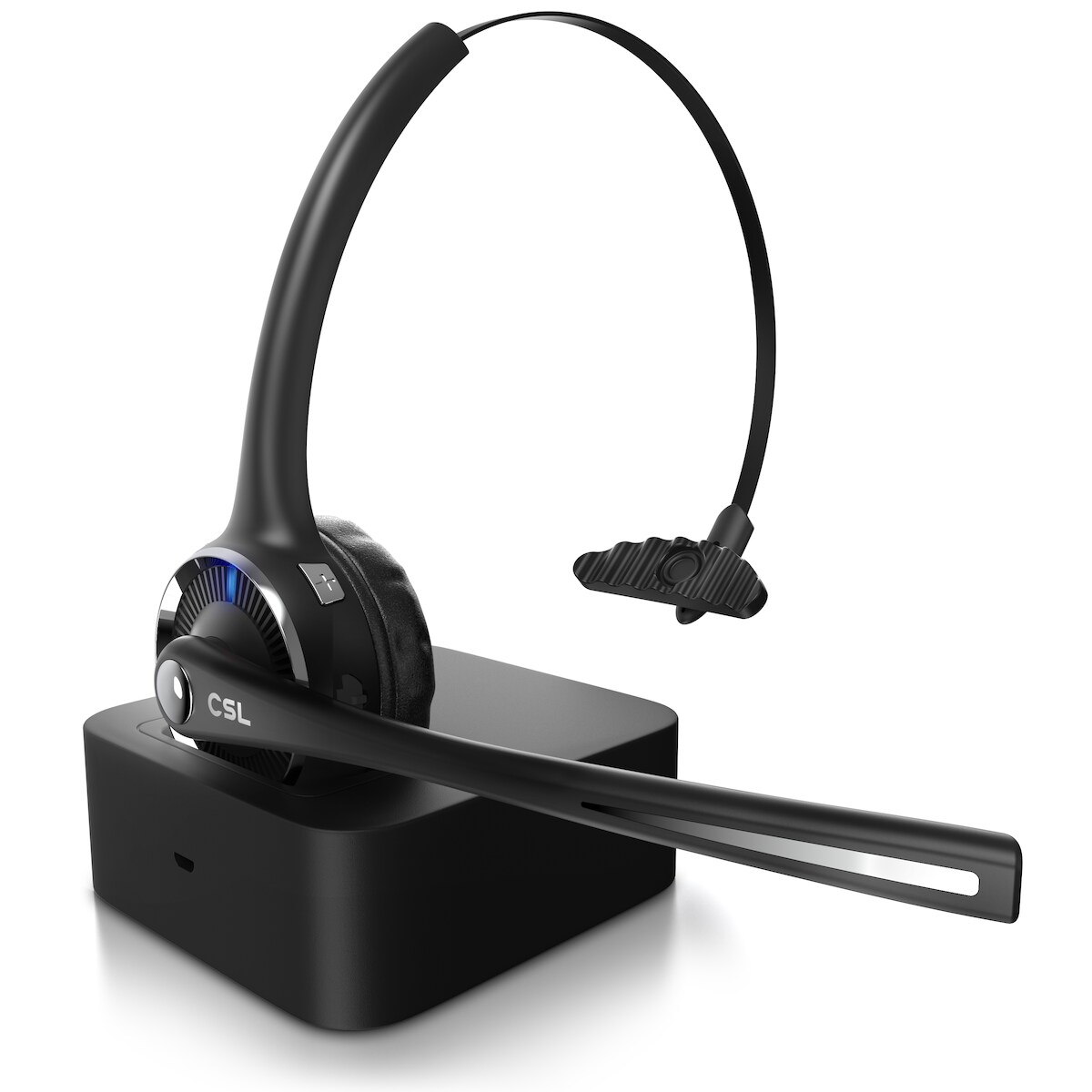 CSL Mono Bluetooth Headset mit Ladestation, Kopfhörer mit flexiblem Mikrofon, Multipoint, kabellos, leicht, freisprechen, Chat Callcenter Meeting Image
