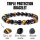 8/10mm Tiger Eye & Hematite & Black Obsidian Stone Bead Bracelet Men's Fashion Natural Stone Bracelet Jewelry Gift Bracelets for Women Halloween