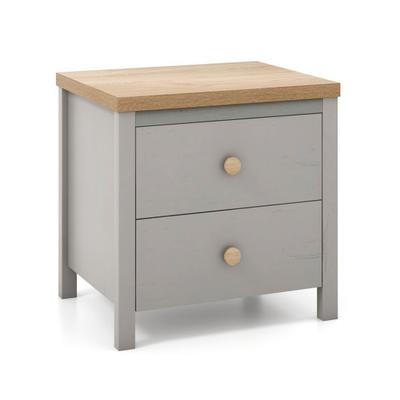 Costway 2-Drawer Nightstand with Rubber Wood Legs-Gray