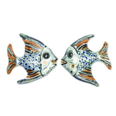 'Ceramic Fish Wall Decorations Hand-Painted in Mexico (Pair)'