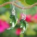 'Handblown Dolphin-Shaped Glass Dangle Earrings in Green'