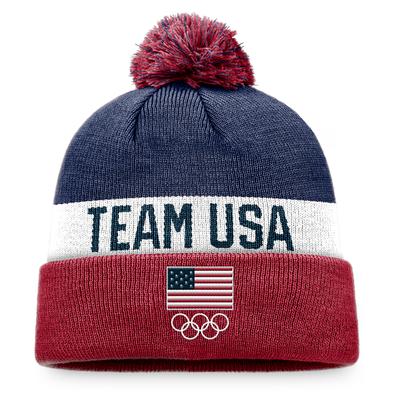 Men's Fanatics Branded Red/Navy Team USA Cuffed Knit Hat with Pom