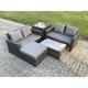 Fimous - Wicker Rattan Garden Furniture Sofa Set with Rectangular Coffee Table Double Seat Sofa Big Footstool Side Table 5 Seater Outdoor Rattan Set