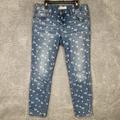 Free People Jeans | Free People Women's Blue Floral Print Skinny Leg Low Rise Denim Jeans Size W 29 | Color: Blue/Red | Size: 29