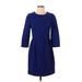 J.Crew Casual Dress - A-Line Crew Neck 3/4 sleeves: Blue Solid Dresses - Women's Size 2