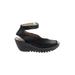 FLY London Wedges: Black Solid Shoes - Women's Size 39 - Peep Toe